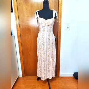 Forever21 light pink multi floral tie strap midi dress with slit size small
